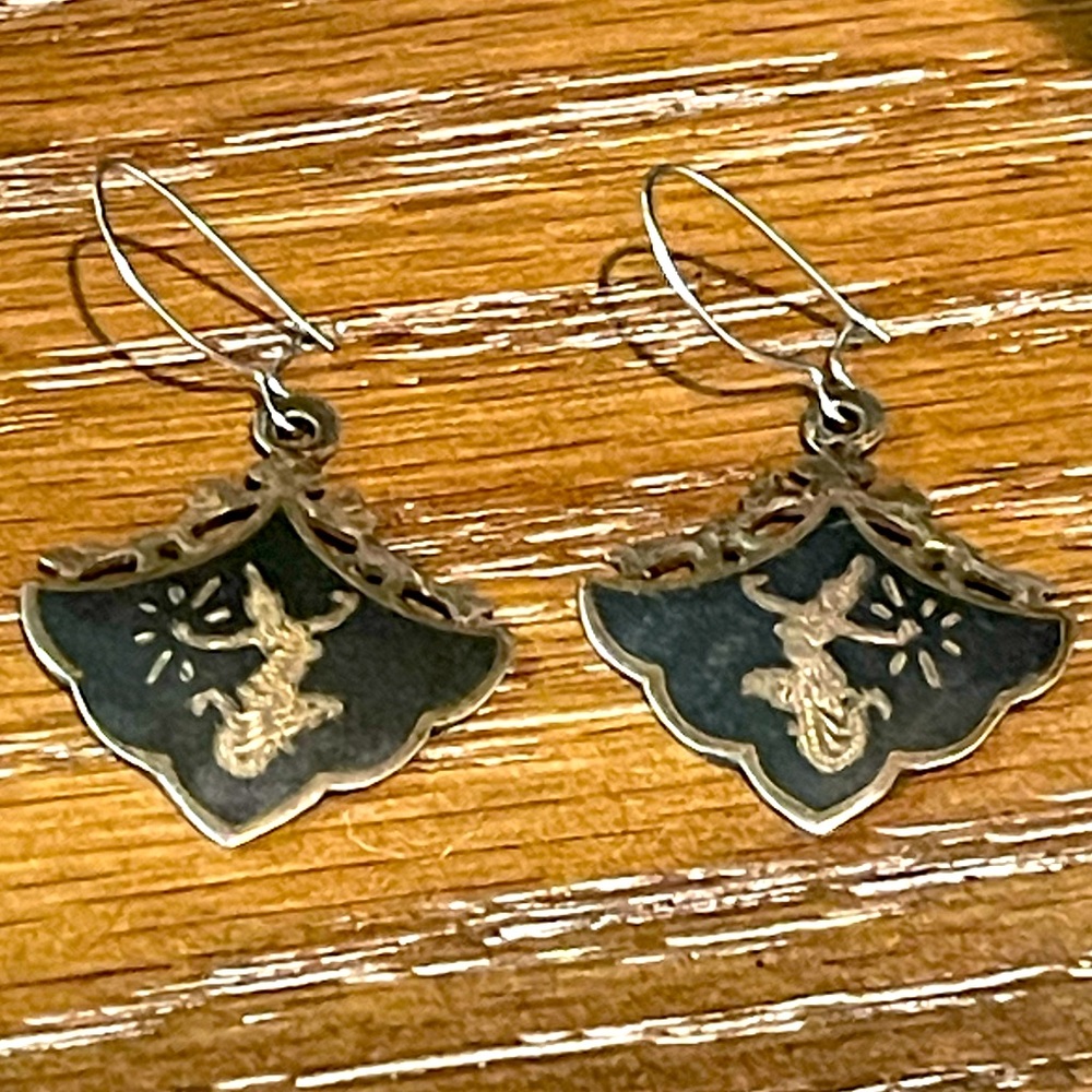 Made in Siam Vintage Sterling Silver Nielloware Earrings.